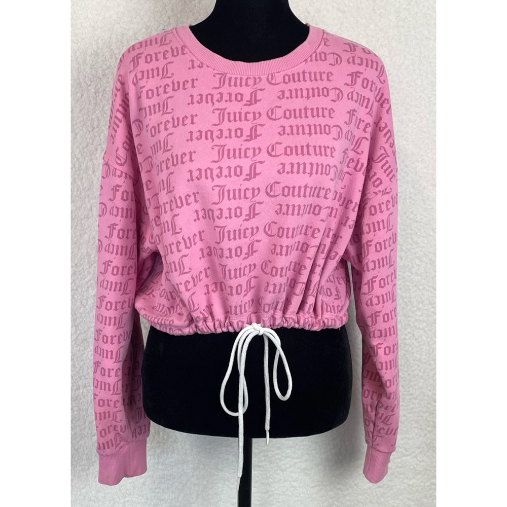 JUICY COUTURE x F21 • Pink Logo Print Long Sleeve Cropped Tie Sweatshirt, M - Picture 4 of 16